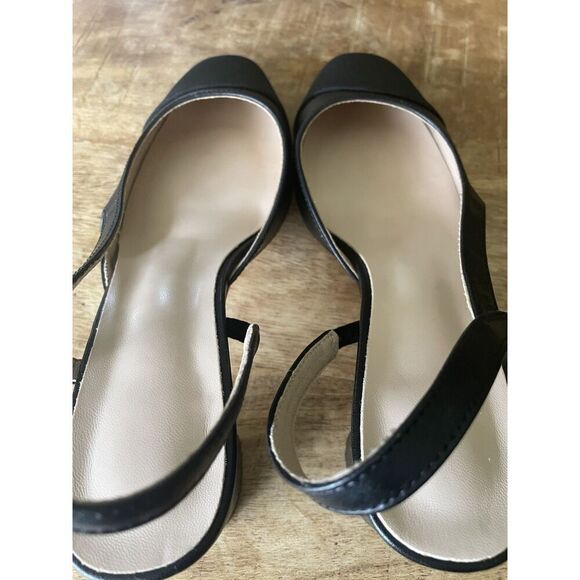 Elegant Black Leather Slingback Block Heel Pumps Square Toe Size 8.5 Classic - Picture 5 of 9